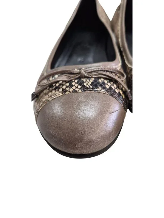 Ecco Womens Taupe & Snake Print Leather Ballet Flats Size 40 EU - Picture 5 of 12